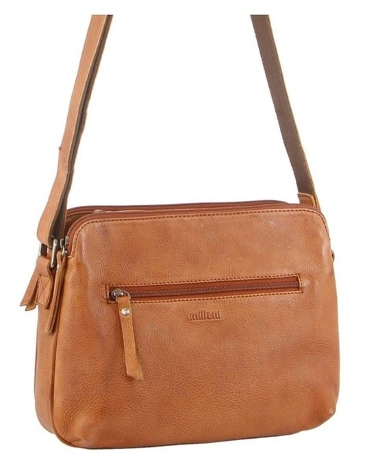 Milleni Ladies Nappa Leather Cross Body Bag - Cognac