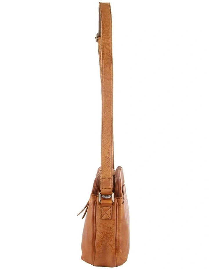 Milleni Ladies Nappa Leather Cross Body Bag - Cognac