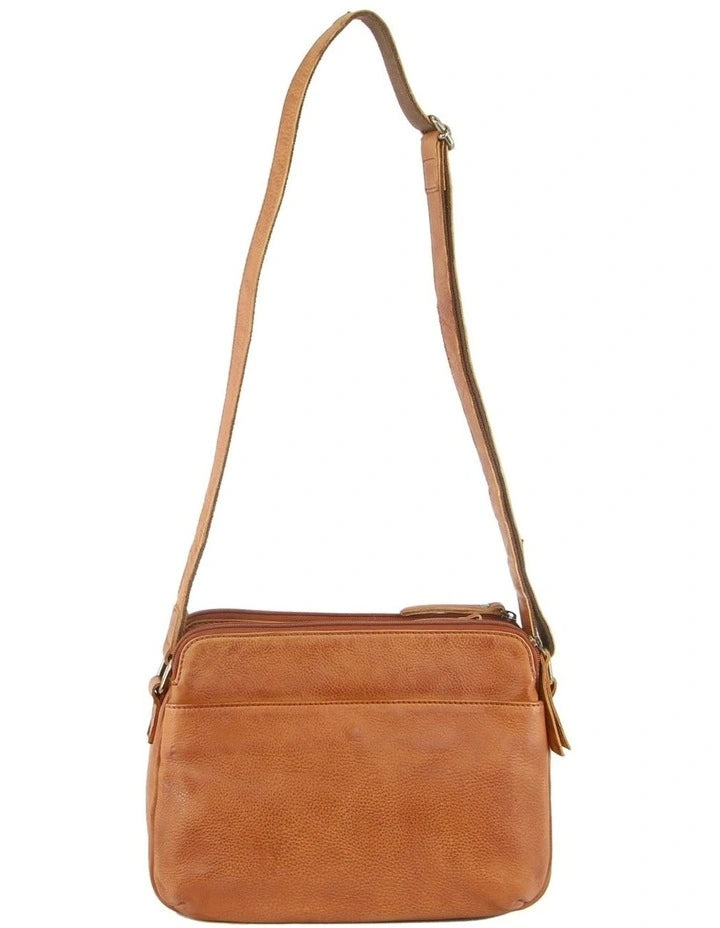 Milleni Ladies Nappa Leather Cross Body Bag - Cognac