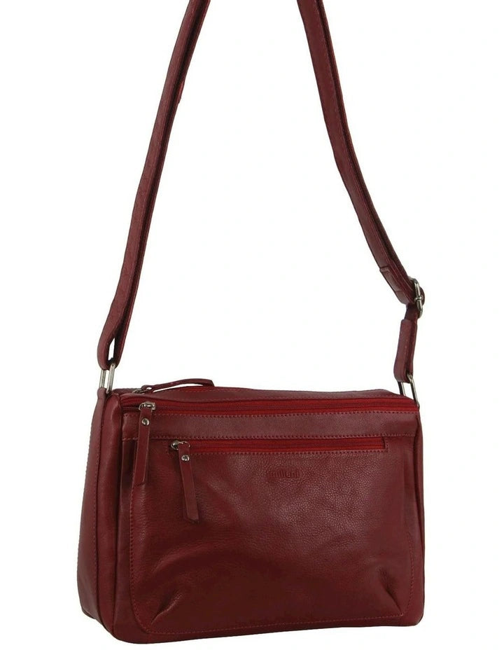 Milleni Ladies Nappa Leather Cross Body Bag - Red