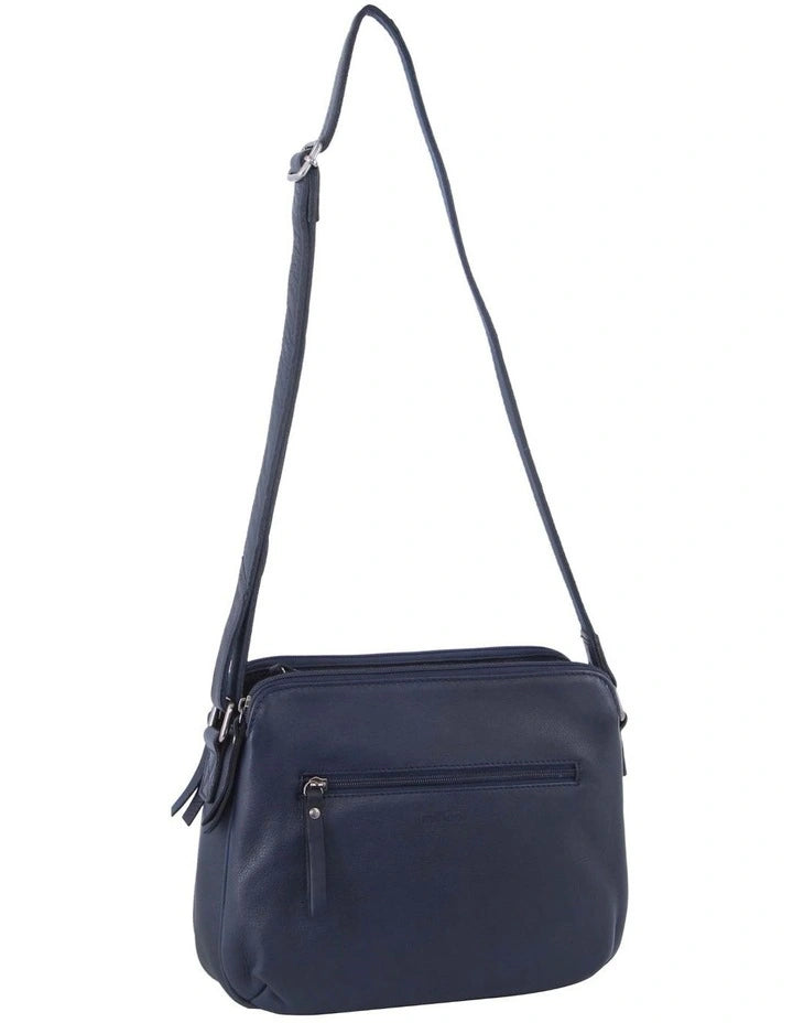 Milleni Ladies Nappa Leather Cross Body Bag - Navy