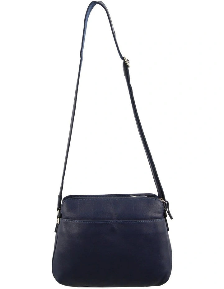 Milleni Ladies Nappa Leather Cross Body Bag - Navy