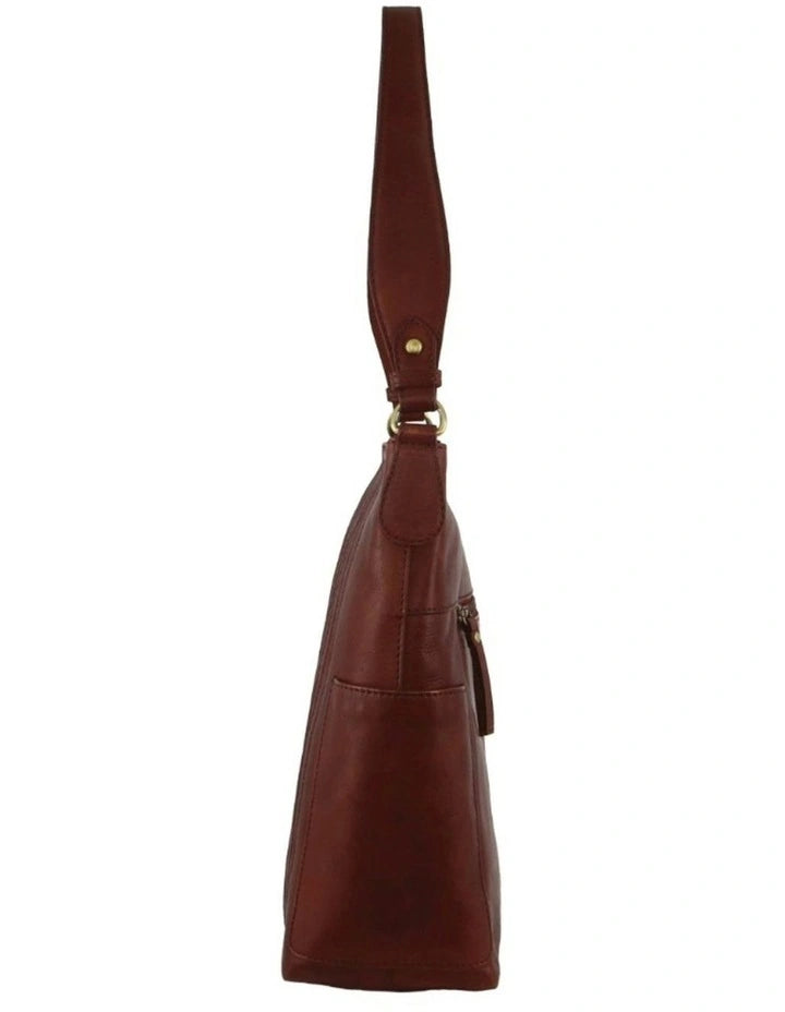 Pierre Cardin Ladies Leather Stitch Design Hobo Bag - Tan