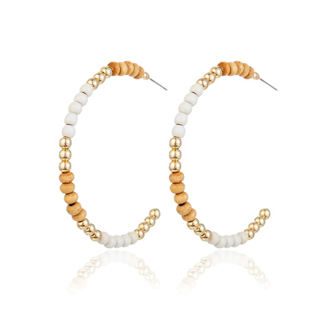 Ladies Fashion Earrings HOOP Beads Natural - E140913