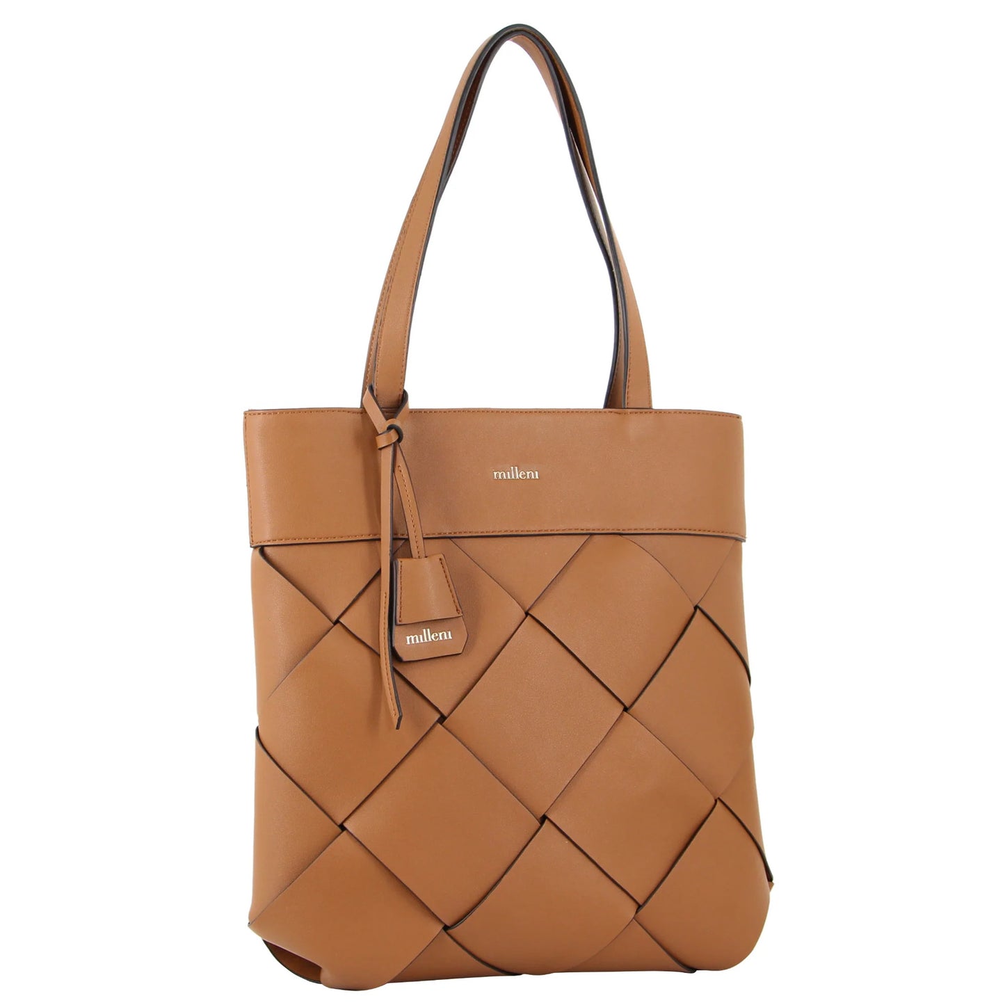 Milleni Ladies Woven Fashion Tote Handbag - Tan