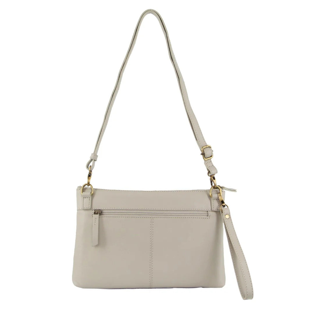 Pierre Cardin Ladies Leather Stitch-Design Cross-Body Bag - Bone