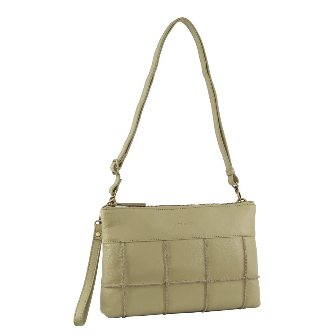 Pierre Cardin Ladies Leather Stitch-Design Cross-Body Bag - Sand