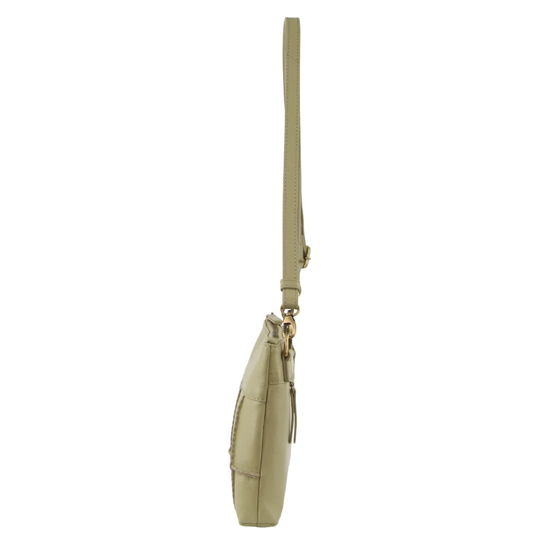 Pierre Cardin Ladies Leather Stitch-Design Cross-Body Bag - Sand