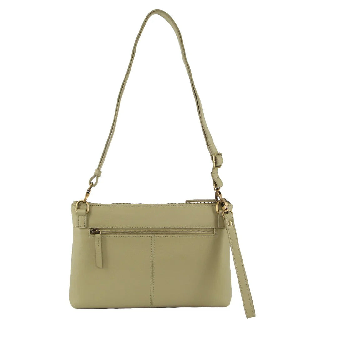 Pierre Cardin Ladies Leather Stitch-Design Cross-Body Bag - Sand