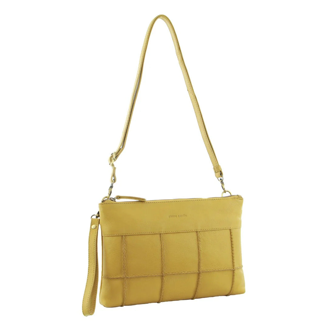 Pierre Cardin Ladies Leather Stitch-Design Cross-Body Bag - Yellow