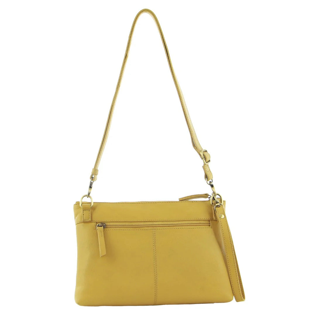 Pierre Cardin Ladies Leather Stitch-Design Cross-Body Bag - Yellow