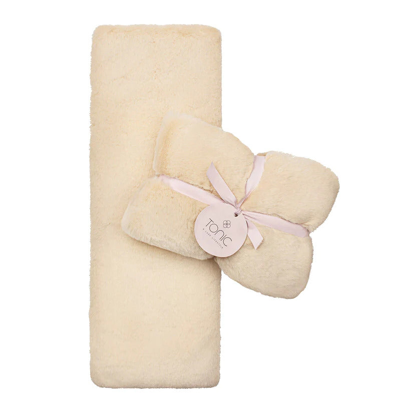 Tonic Deluxe Vegan Fur Heat Pillow Inserted with Barley and Lavender - Caramel Cream