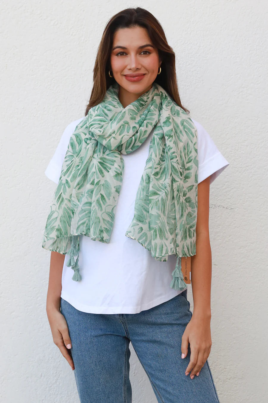 Scarf Lightweight Leaf Design With Tassel - MC0135