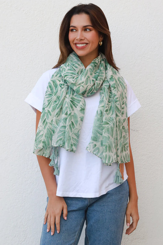 Scarf Lightweight Leaf Design With Tassel - MC0135