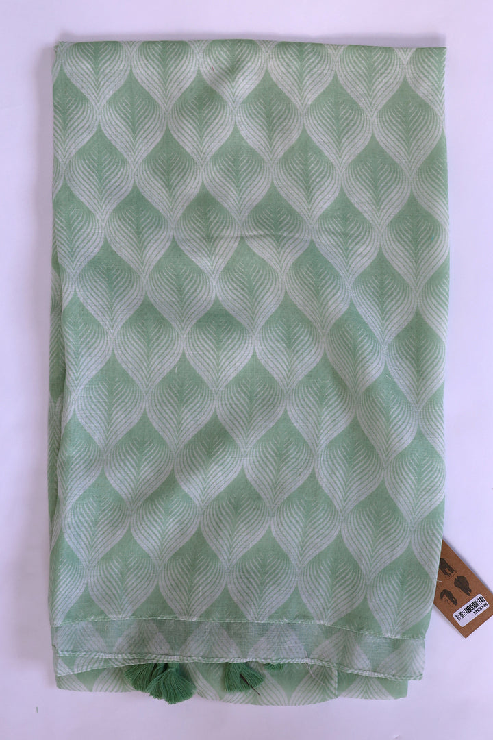 Scarf Lightweight Green Patterned With Tassel - MC0148