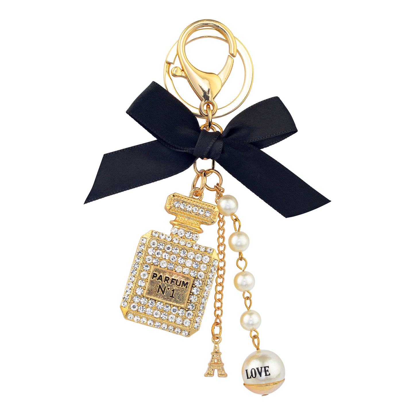 Luxury Diamonte Charm Key Ring - Perfume Bottle Black