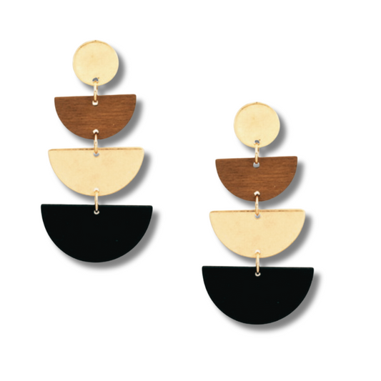 Tiered Wood Metal Cres Earrings Fashion Earrings - MR4402