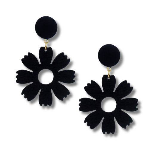 Cutout Wooden Flower Earrings Fashion Earrings - MR4021BK