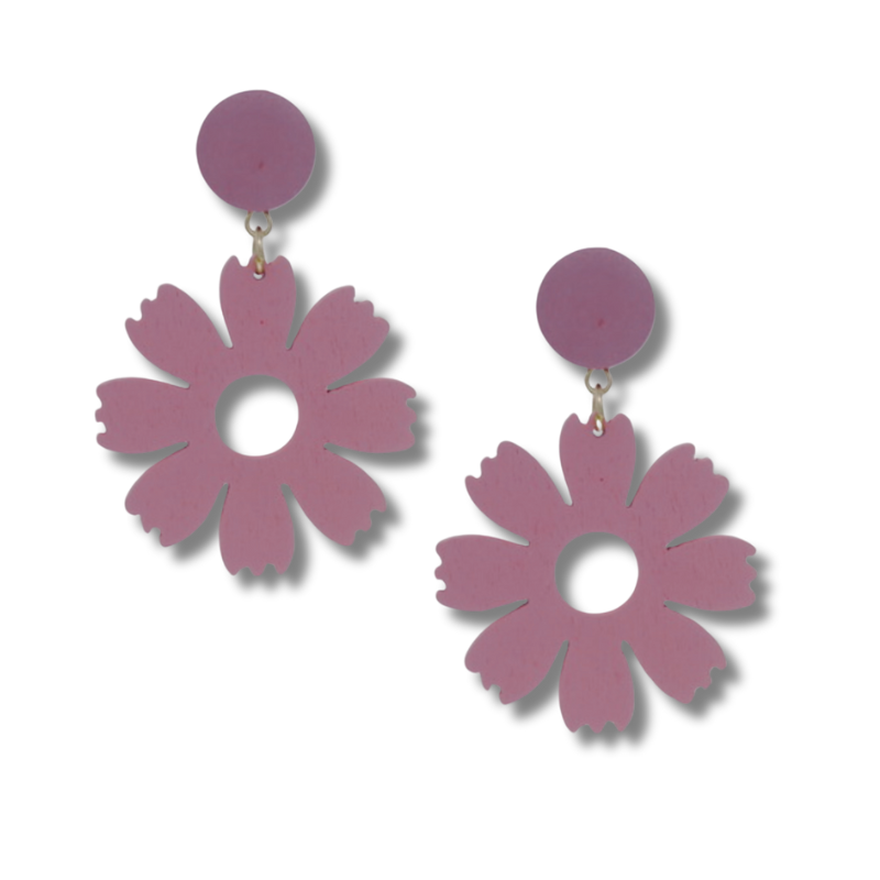 Cutout Wooden Flower Earrings Fashion Earrings - MR4021PK