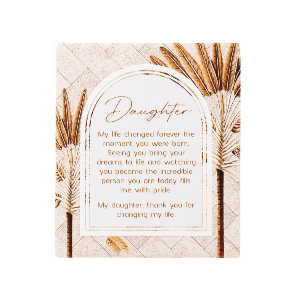 Exotic "Daughter" Ceramic Verse Plaque Gift Embossed Stand or Hang In Earthy Tones