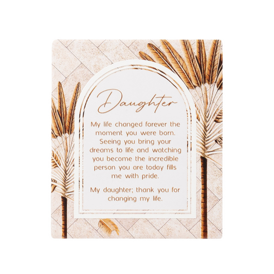 Exotic "Daughter" Ceramic Verse Plaque Gift Embossed Stand or Hang In Earthy Tones