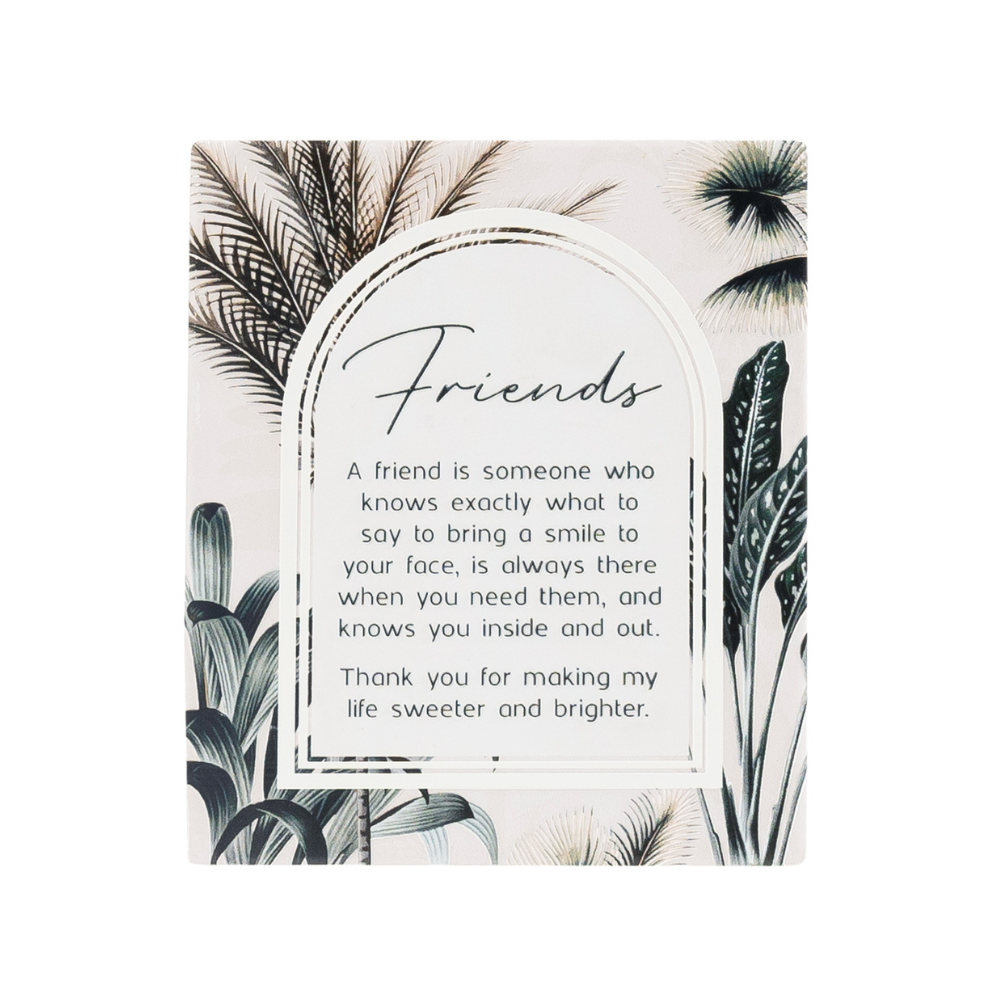 Exotic "Friends" Ceramic Verse Plaque Gift Embossed Stand or Hang In Earthy Tones