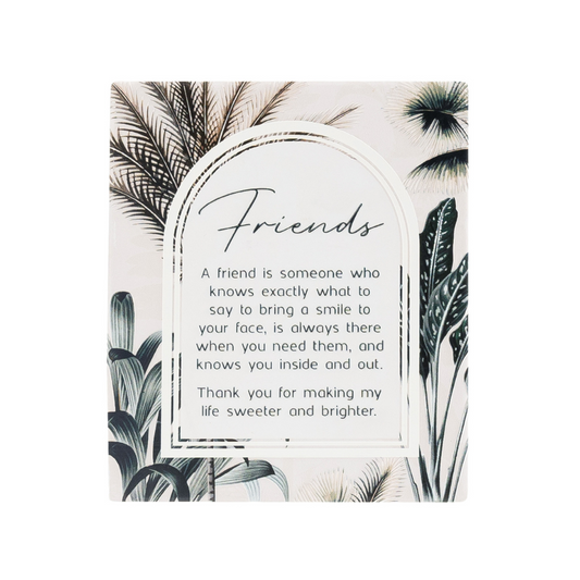 Exotic "Friends" Ceramic Verse Plaque Gift Embossed Stand or Hang In Earthy Tones