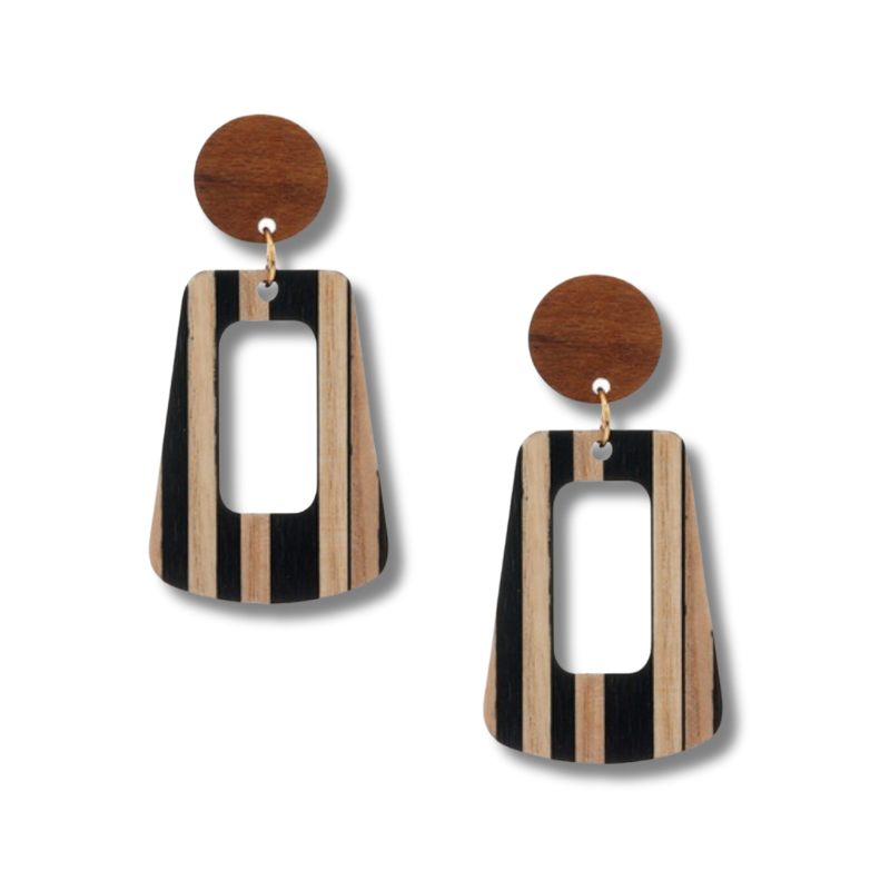 Resin Cutout Rectangle Earrings Fashion Earrings - MR4398BK