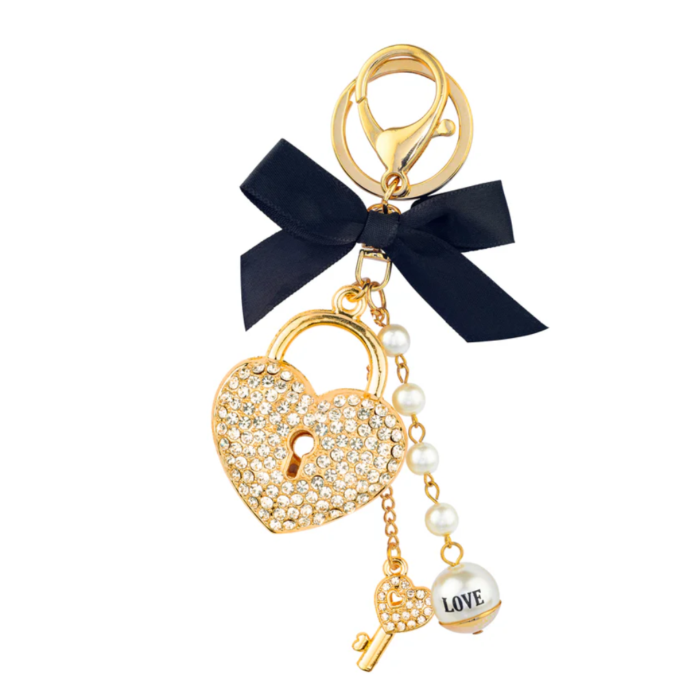 Luxury Diamonte Charm Key Ring - Love Heart Black