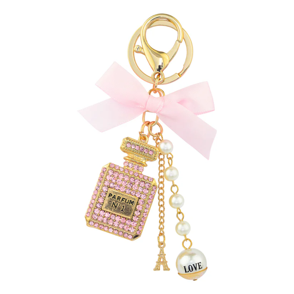 Luxury Diamonte Charm Key Ring - Perfume Bottle Pink