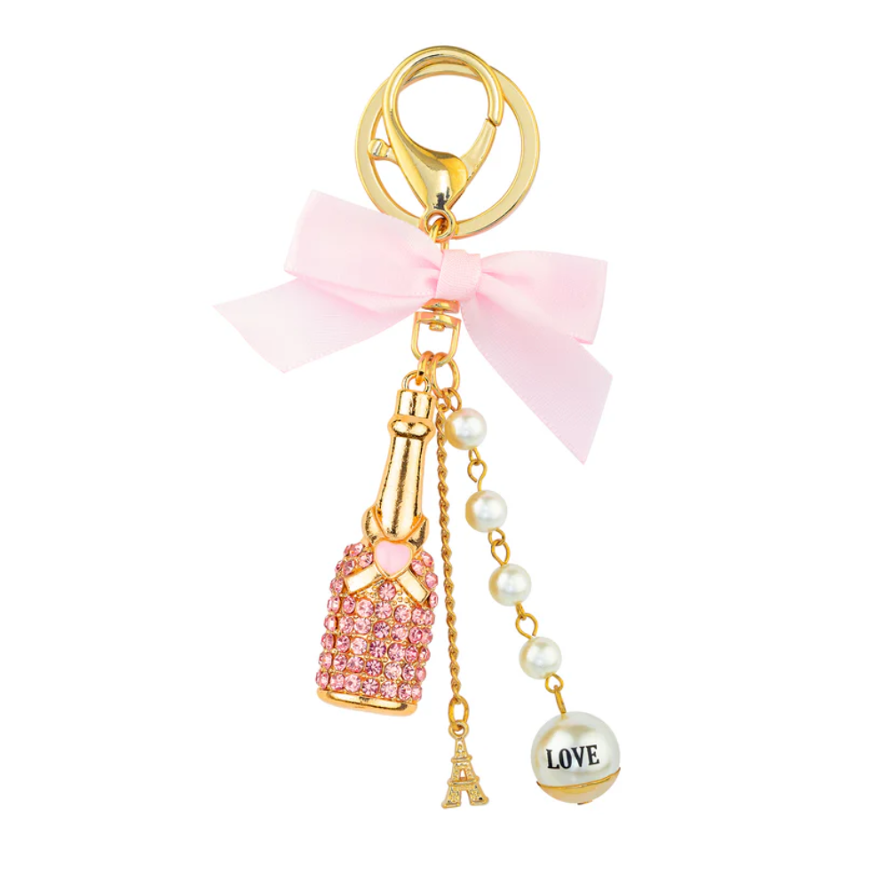 Luxury Diamonte Charm Key Ring - Wine Bottle Pink