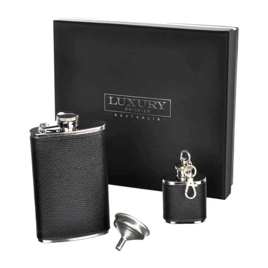 Luxury Hip Stainless Steel Flask Gift Set - Black