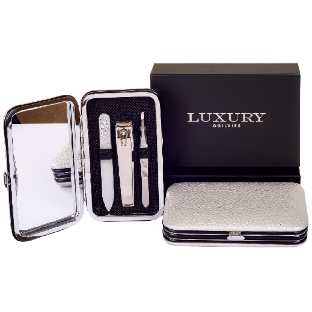 Luxury Beauty Set, Nail File, Nail Cliipers & Tweezers - Black Silver