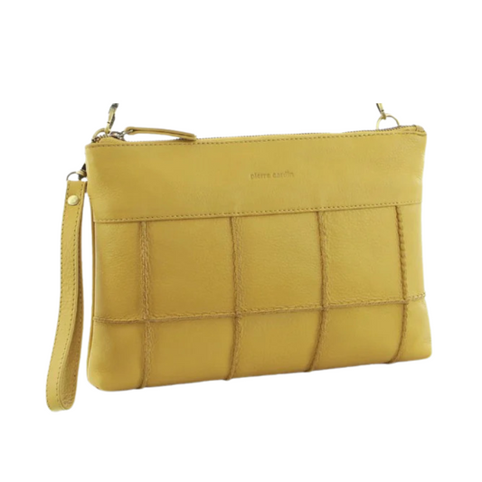 Pierre Cardin Ladies Leather Stitch-Design Cross-Body Bag - Yellow