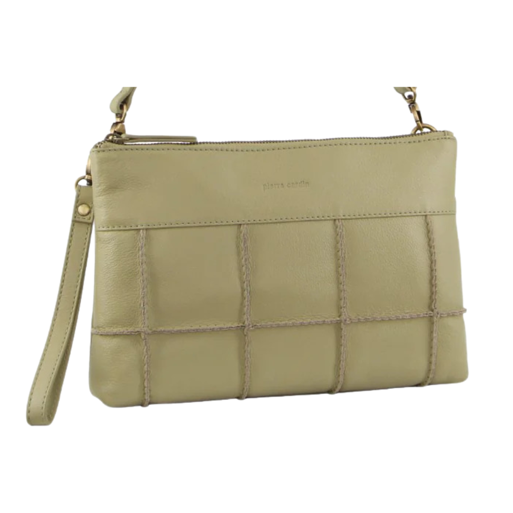 Pierre Cardin Ladies Leather Stitch-Design Cross-Body Bag - Sand