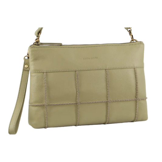 Pierre Cardin Ladies Leather Stitch-Design Cross-Body Bag - Sand