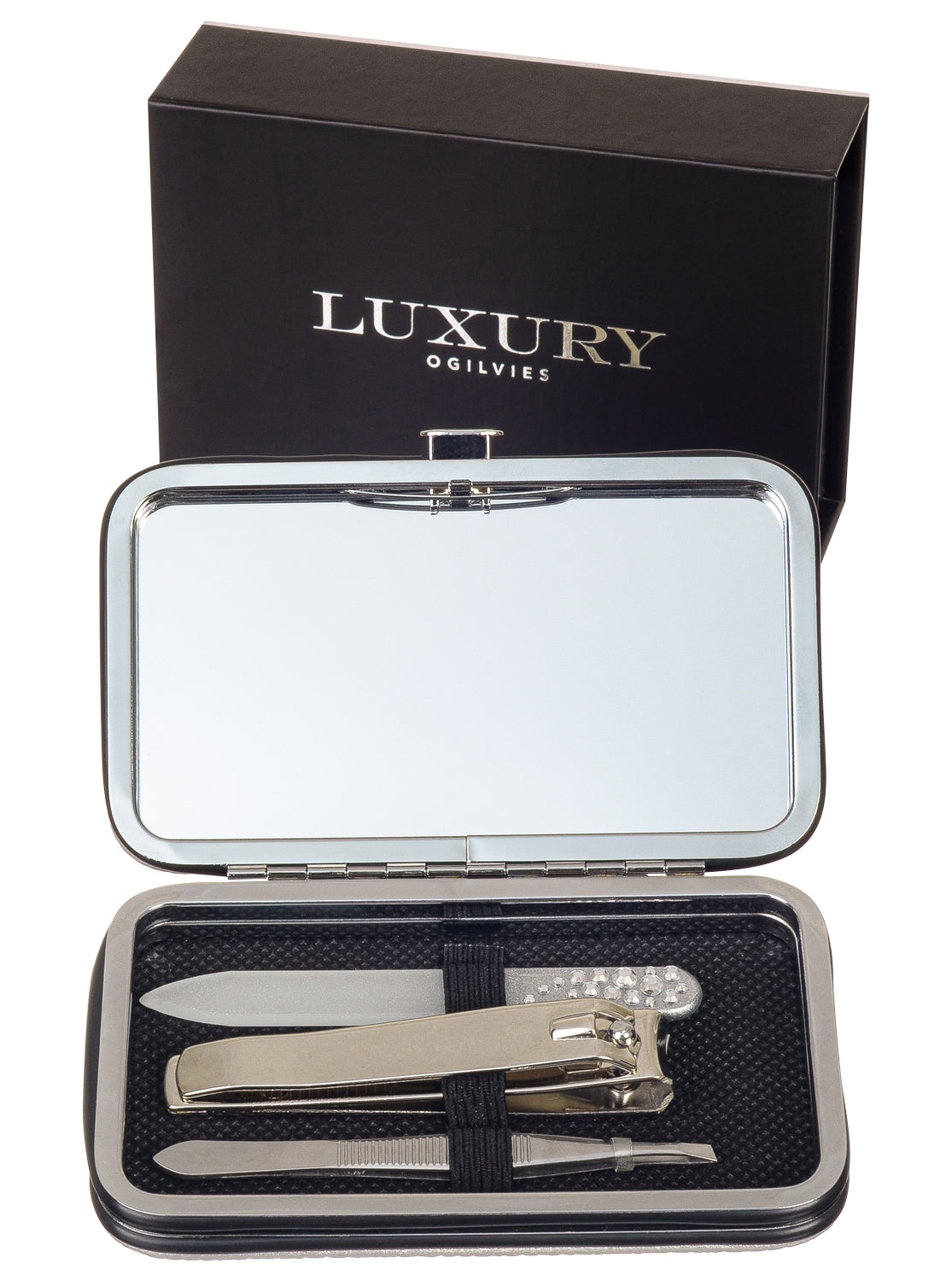 Luxury Beauty Set, Nail File, Nail Cliipers & Tweezers - Black Silver